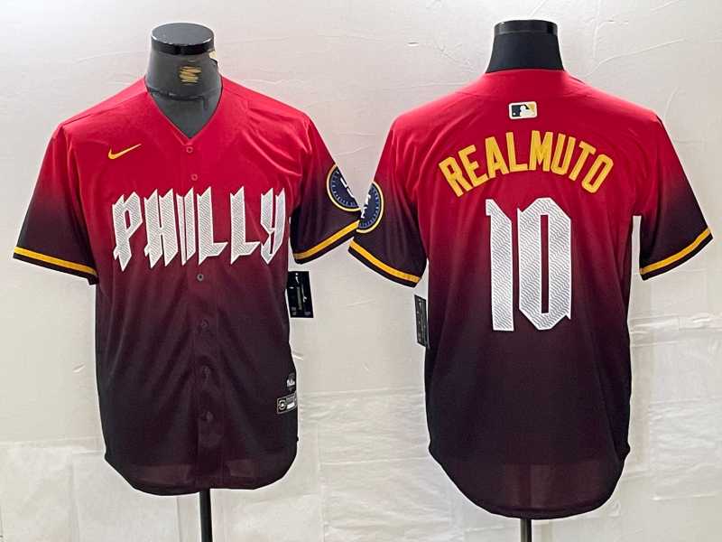 Men%27s Philadelphia Phillies #10 JT Realmuto Red 2024 City Cool Base Jersey